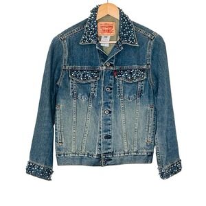Levis‎ Beaded Boho Denim Trucker Jacket Type 3 Womens Size M Embellished Retro